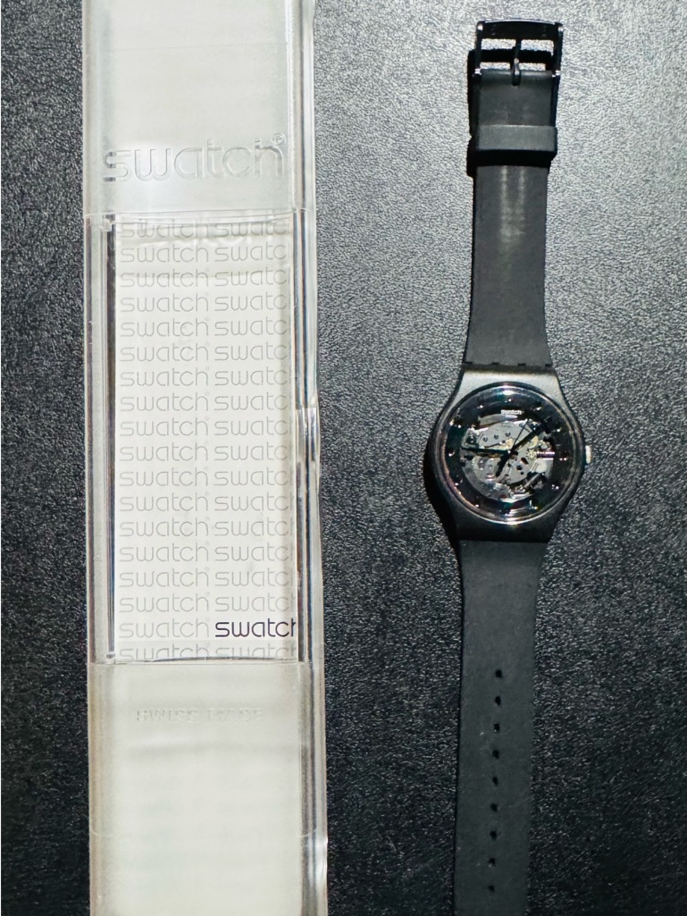 Swatch Black Transparent Dial Silicone Strap Unisex Watch